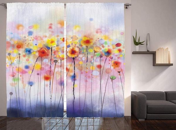

watercolor flower curtains flowers in soft colors dreamy abstract colorful blurred display living room bedroom window drapes