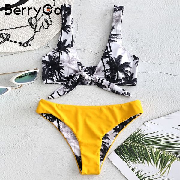 

bandeau bikinis 2019 mujer tropical leaves bathing suit women yellow brazil bikini push up swimsuit female tankini