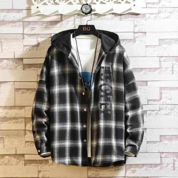 

klv shirts 2020 new stylish men's autumn fashion loose casual daily koszula plaid long sleeve shirt blouse 030626, White;black