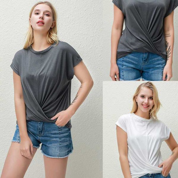 

o neck t-shirt women's cross casual solid female fashion harajuku short sleeve tees streetwear mujer, White