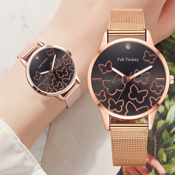 

classic fashion steel mesh belt women watches butterfly print dial ladies bracelet watch clock quartz wrist watch #w, Slivery;brown