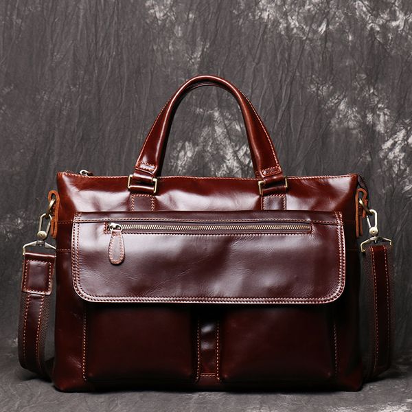 

vintage genuine leather men briefcase bag oil waxy leather business bag document case messenger bags document case male totes