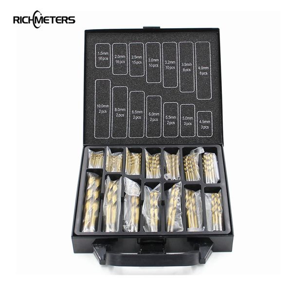 

99 pcs hss titanium plated twist drill bits set woodworking holes bored steel twist drill metal box