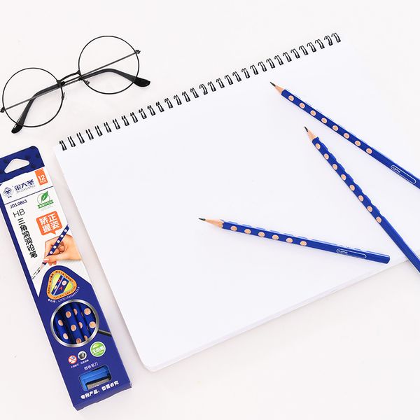 

12 pcs/box pure color pencil with triangular hole help students correct posture to hold pencils school creative stationery