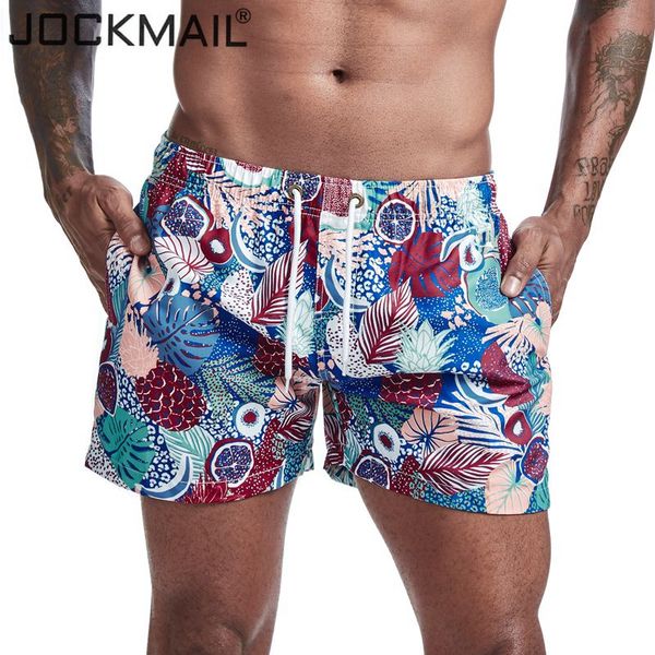 

jockmail mens shorts trunks beach board shorts printed flower cartoon leaf pattern swimming pants swimsuits mens surffing, White;black