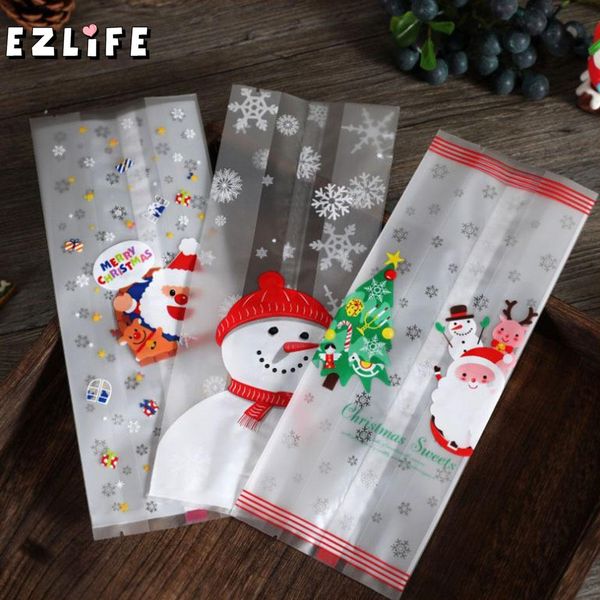 

50 pcs christmas bag santa claus snowman cellophane cookie fudge candy gift merry christmas biscuit cookie candy bag hqi7335