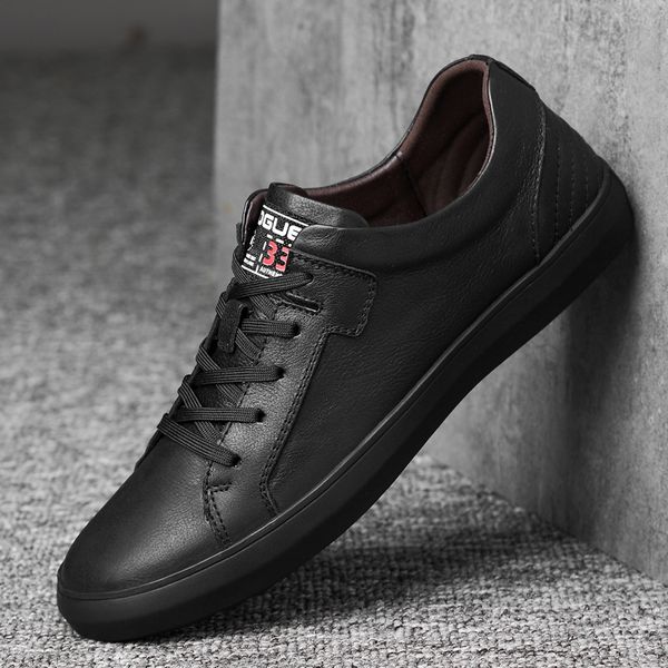 

men shoes outdoor genuine leather casual men shoes outdoor lace up male leisure soft flats footwear lightweight oxfords n5, Black
