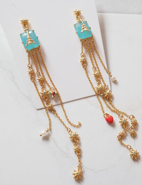 

2019 new luxury women jewelry love in paris series paris tower gem star long earrings, Silver