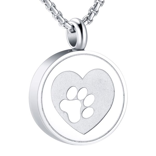 

ijd9883 pet keepsake jewelry hold dog paw pring on my heart stainless steel memorial urn pendant for cremation ashes, Silver