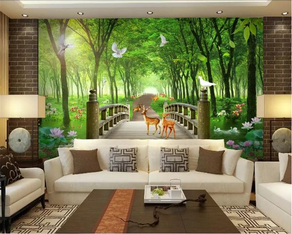 Beibehang 3d wallpaper paredes linda casual verde árvore floresta paisagem ferramental fundo papel de parede para crianças Room Mural 3D