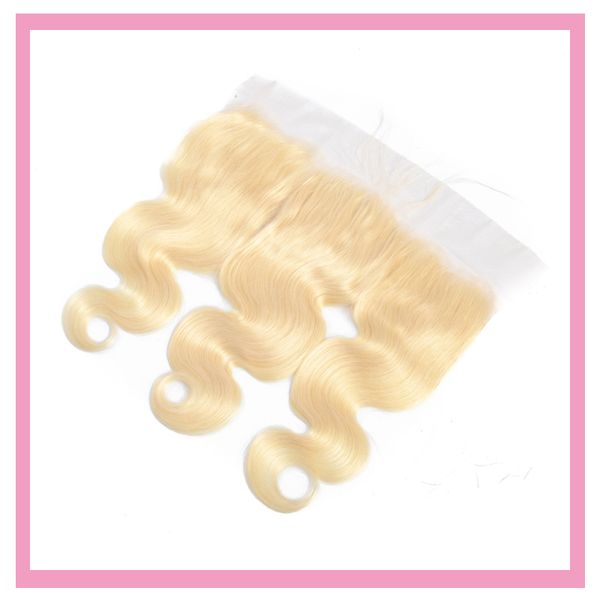 Capelli umani peruviani 13X4 Frontale in pizzo 613 # Biondo Onda del corpo Capelli vergini biondi Chiusure superiori 13 per 4 Frontale