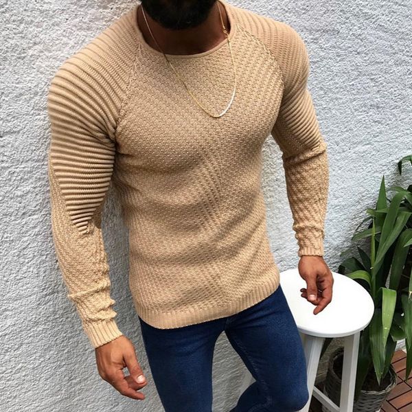 

monerffi mens slim casual sweater personality fashion woven stitching pullover thick sweater male autumn winter solid warm, White;black