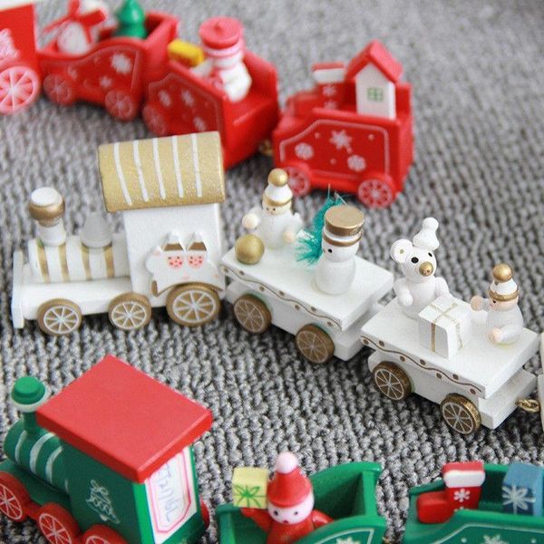 

new christmas train painted wood with xmas kid toys gift ornament christmas decoration for home new year gift