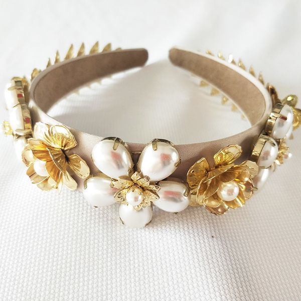 

elegant imitation pearl rhinestone inlay bridal golden leaves crown tiara wedding bride hair jewelry tiaras, Golden;white