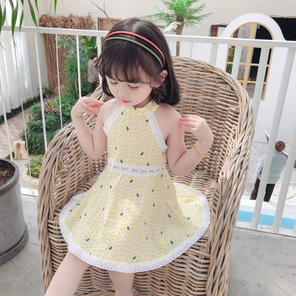 

детская дизайнерская одежда 2020 лето новые девушки ремень платье корейский стиль хлопчатобумажное платье малый и средний детская одежда, White