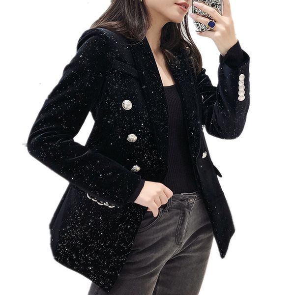 

2020 spring autumn new fashion velvet blazer women notched double breasted suit jacket, White;black