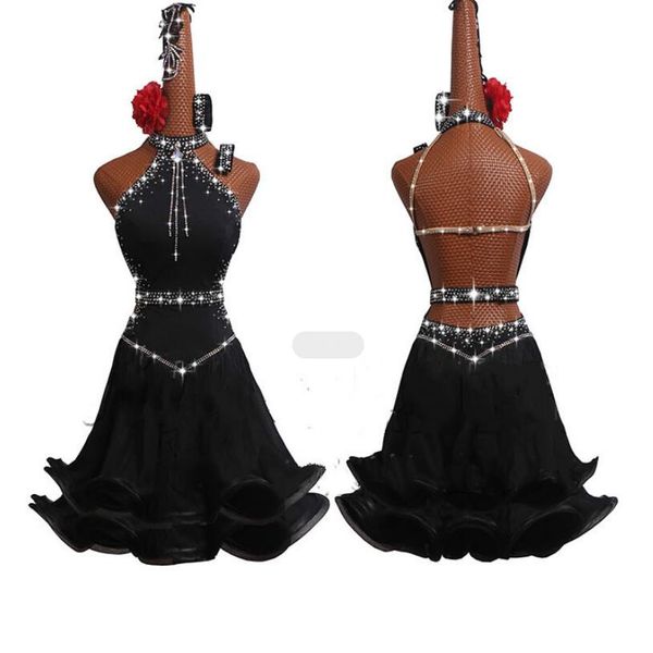 

stage wear latin dance costumes performance customize competition dresses woman, Black;red