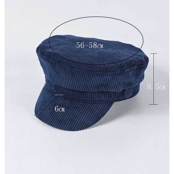 

2019 autumn winter new solid color corduroy military cap ladies navy caps fashion sailor cap hats military cap ladies marine hat, Blue;gray