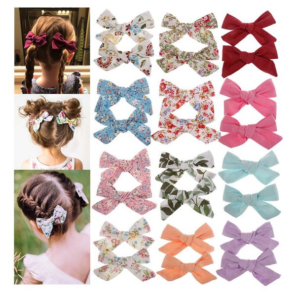 

lovely baby girls print flower bohemian style bow bb hair clips headwear children cute cotton hairpins hair accessories fj640, Slivery;white