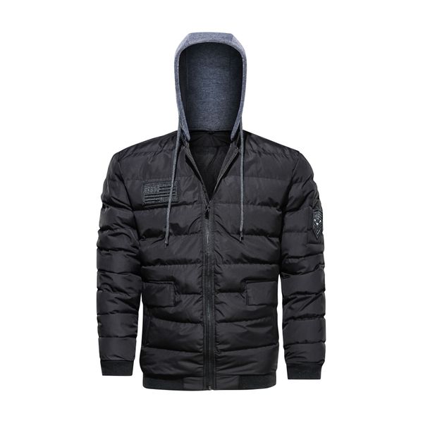 

autumn and winter mens cotton jacket casual solid color down jacket hooded parker coat to keep warm large size, Black