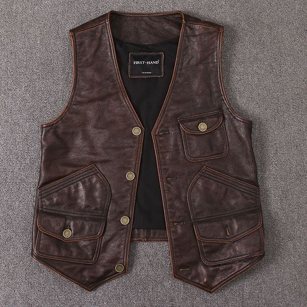 

cowhide do old leather garment leather vest male may troupe restore ancient locomotive cultivate morality, Black