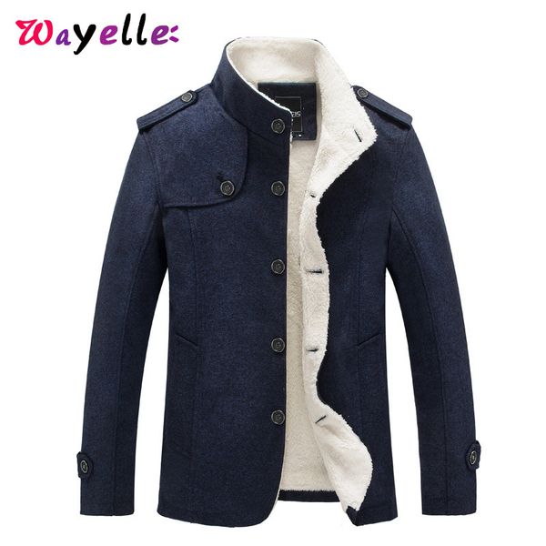 

winter men's warm woolen blend jacket coats men's fashion casual business slim fit windbreaker thick warm wool fleece overcoats, Black