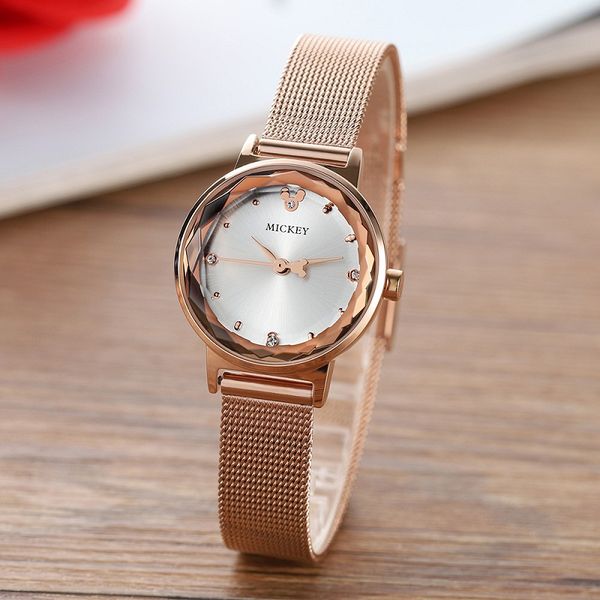 

mouse quartz wristwatch stainless steel fashion casual prisms dial women girl students watches for female ladies, Slivery;brown