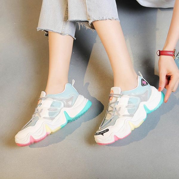 

summer chunki 2020 women's sneakers women's platform sports shoes white green gym shoes women run ladies sport walk d-440