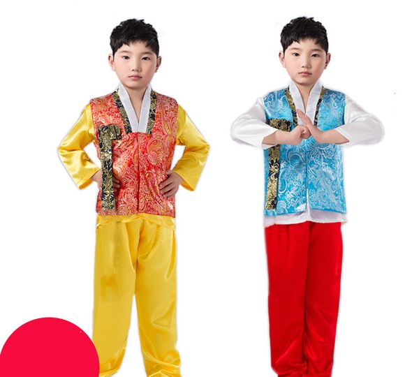 

summer children korean national costume male traditional korean hanbok 3 pcs kids asian national traditional clothing, Red