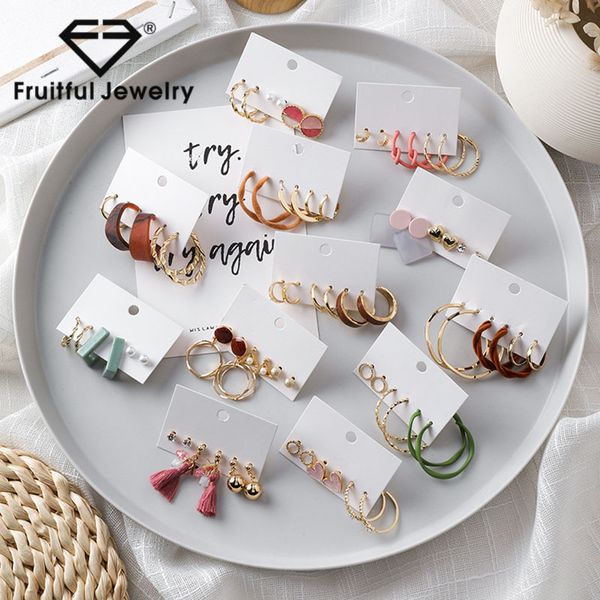 

fruitful geometric hoop earrings personality round circle popular set ear jewelry stud earrings vorbellen voor vrouwen, Golden;silver