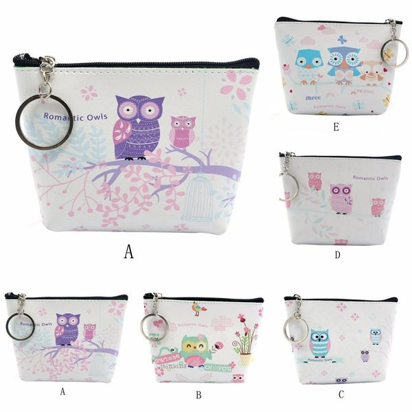 

new cartoon owl printed mini wallet women girls lady pu leather mini coin purse female money bag clutch bag carteras mujer, Red;black
