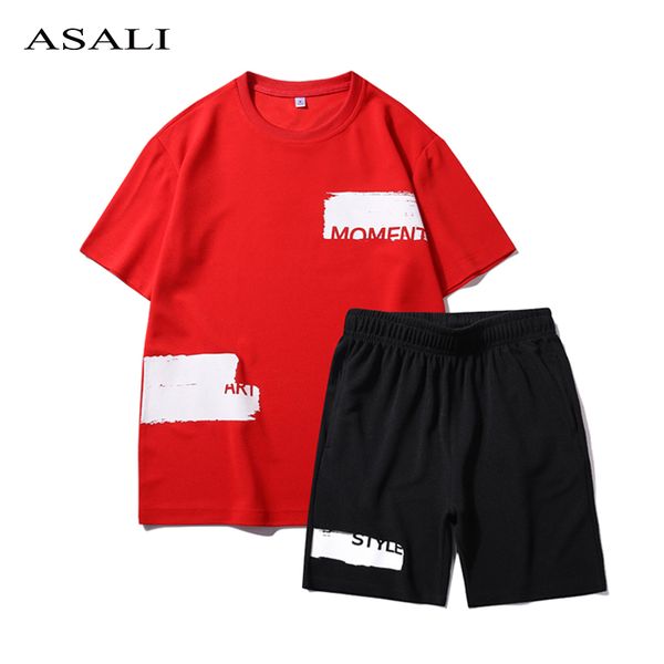 

tracksuit male 2020 men's clothing set of summer fitness sports clothing print shorts+ t shirt men suit 2 pieces sets plus size, Gray