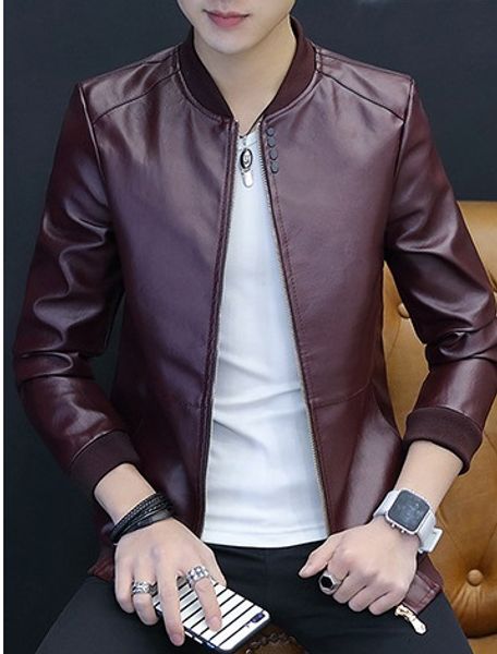

мужская кожаная куртка осень и зима новый мужской одежды из кожи мужские подростков плюс бархат моды случайные пальто, Black