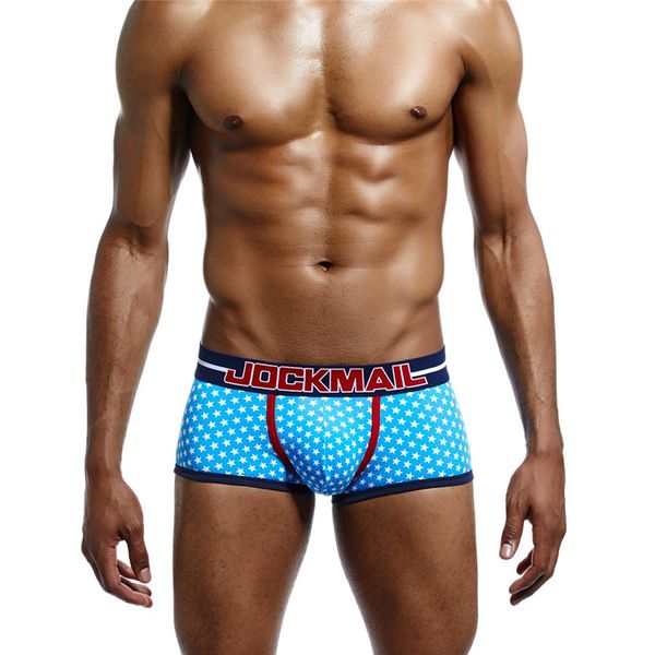 

jockmail male panties breathable boxers cotton mesh men underwear u convex pouch underpants printed stars homewear shorts, Black;white