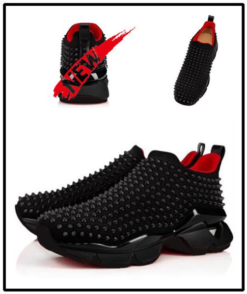

designer mens red bottoms shoes womens rivet spiky junior spikes red sole 9, Black