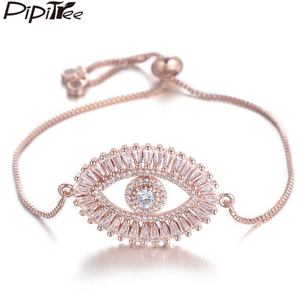 

pipitree luxury large evil eye charm bracelet for women shiny princess cut cubic zircon cz bracelets & bangles copper jewelry, Golden;silver