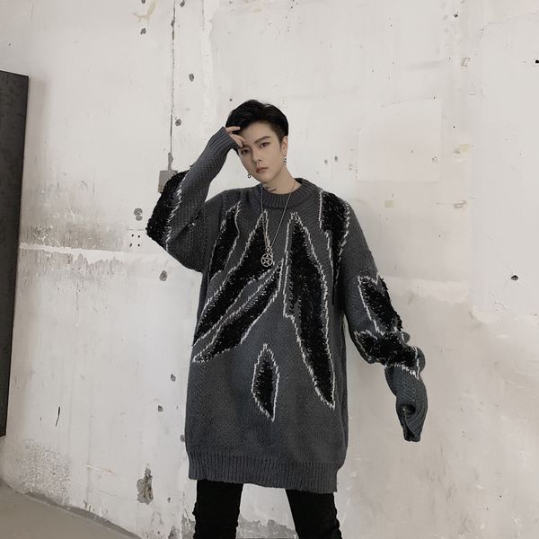 

geometric pattern knitted sweaters men high street korean oversize fashion mens sweaters streetwear hip hop lovers, White;black