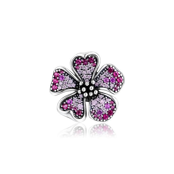 

2019 real 925 sterling silver jewelry big peach flower charm beads fits european pandora bracelets necklace for women making, Bronze;silver