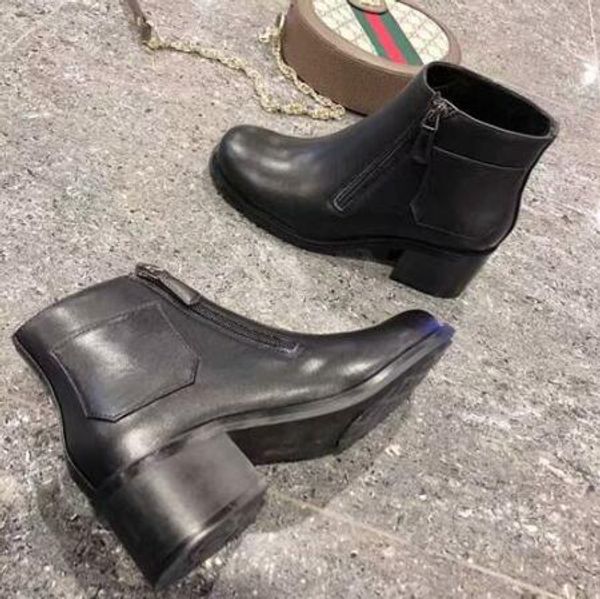 Luxuriöse neue Damen-Knöchel-Herbst-Winter-Stiefel mit quadratischem Absatz, europäische und amerikanische Stars, echte Lederschuhe, Originalverpackung, Größe 35–40