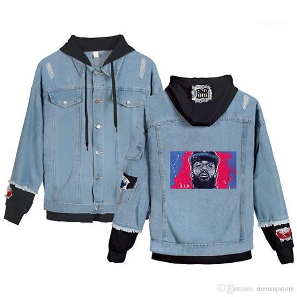 

rapper coats nipsey hussle denim jackets hooded fake 2pcs r.i.p hiphop casual street jacket 19ss men teenager, Black;brown