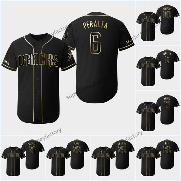 

Arizona 2019 Golden Edition 13 Ahmed 21 Greinke 6 Peralta 22 Lamb 25 Bradley Diamondbacks Baseball Jersey