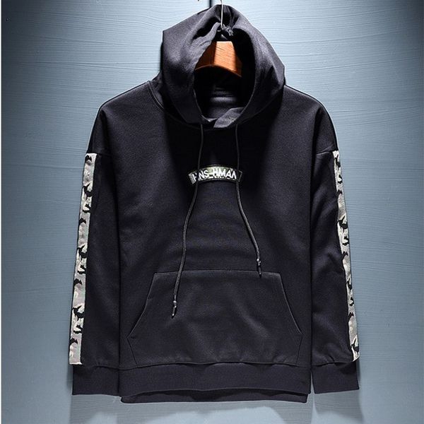 

men spring and autumn fashion brand japan style vintage letter embroidery hooded sweatshirt male casual cotton slim sweatshirts, Black