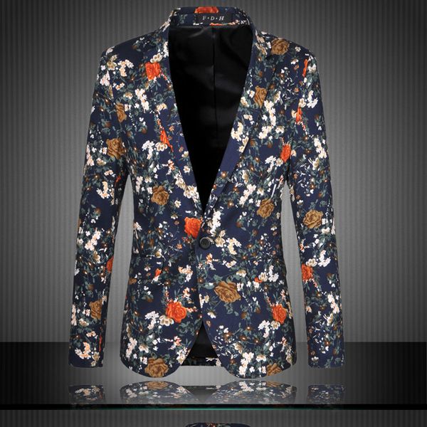 

2016 spring fashion mens floral blazer long sleeve slim fit blazer casual suit jacket flower printed costume homme m-6xl, White;black
