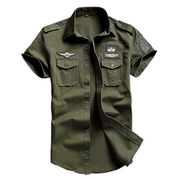 

Men 'S 100 %Cotton Cargo Shirts Casual Solid Short Sleeve Work Brand Pilot Shirt Military Camouflage Chemise Plus Size M -6xl 8523