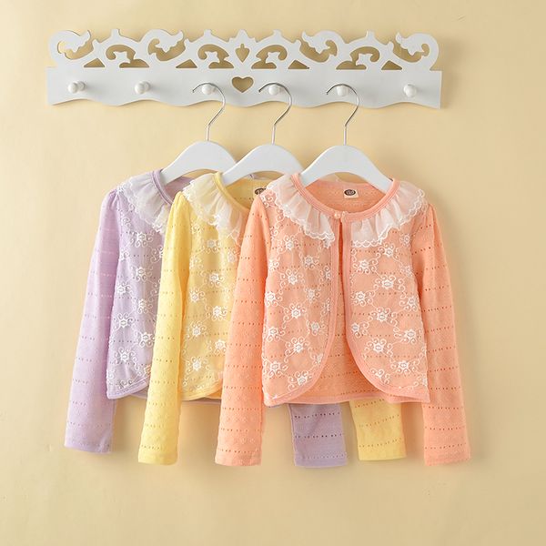 

девочки одежда детские lace cape жилет солнцезащитный верхняя одежда кондиционер цветок кардиган двухслойный передний g142, Blue;gray