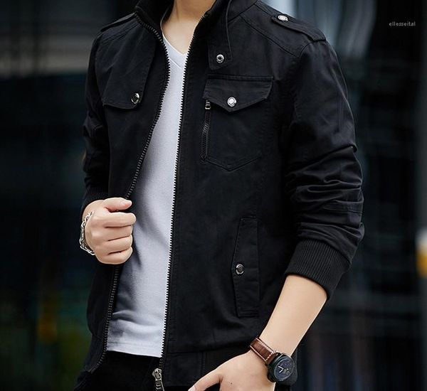 

мужская верхняя одежда стенд воротник кнопка мода карманный zipper тонкий мужской одежды mens конструктора куртки с длинным рукавом, Black;brown
