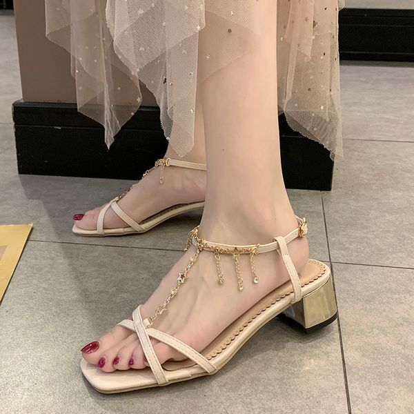 

women's shoes cross strap sandals 2020 summer new french girl rhinestone square head fashion net red roman shoes, Black