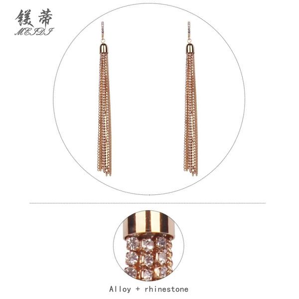 Moda-diamantes brincos pendurados para correntes de garra mulheres luxo ouro borla cristal Brincos Chandelier engajamento presente de casamento jóias para gf