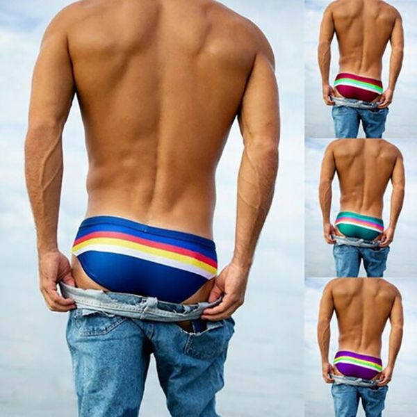 

men swim briefs striped low waist breathable elastic cotton beach trunks swimwear wear swimsuit for male beach swimming suits