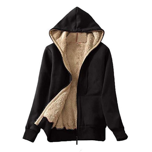

women zipper hooded jacket autumn winter fleece thick hoody coats sell zipper black hooded jackets simple basic pockets